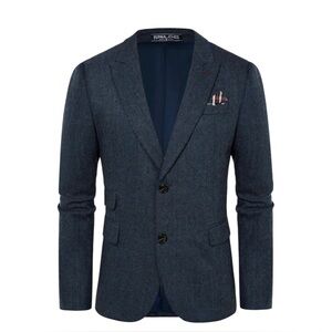 NWT PJ Paul Jones Men's Navy Blue Tweed Wool Blend Blazer Size L Academia